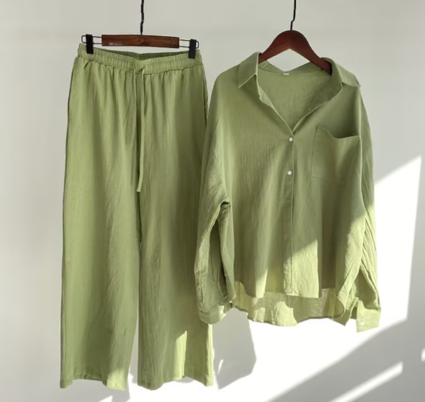 Variant image for Ensemble Femme Lin Élégant Deux Pièces Pantalon Ajusté-1