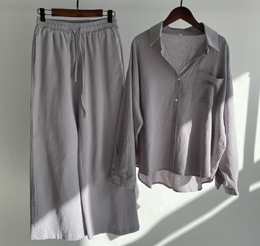 Variant image for Ensemble Femme Lin Élégant Deux Pièces Pantalon Ajusté-29