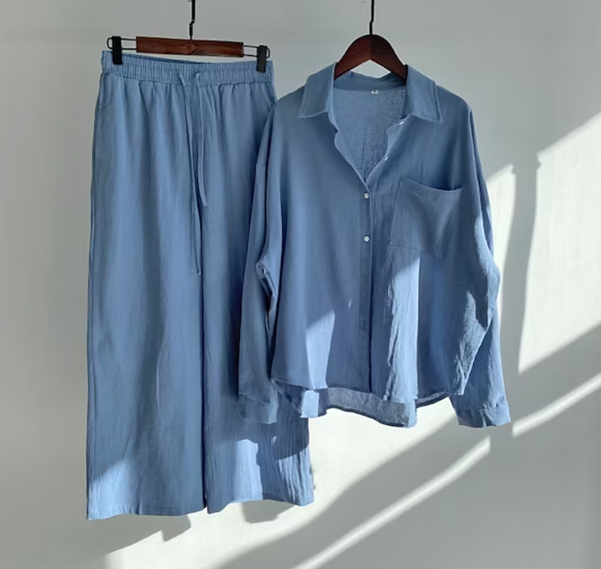 Variant image for Ensemble Femme Lin Élégant Deux Pièces Pantalon Ajusté-22