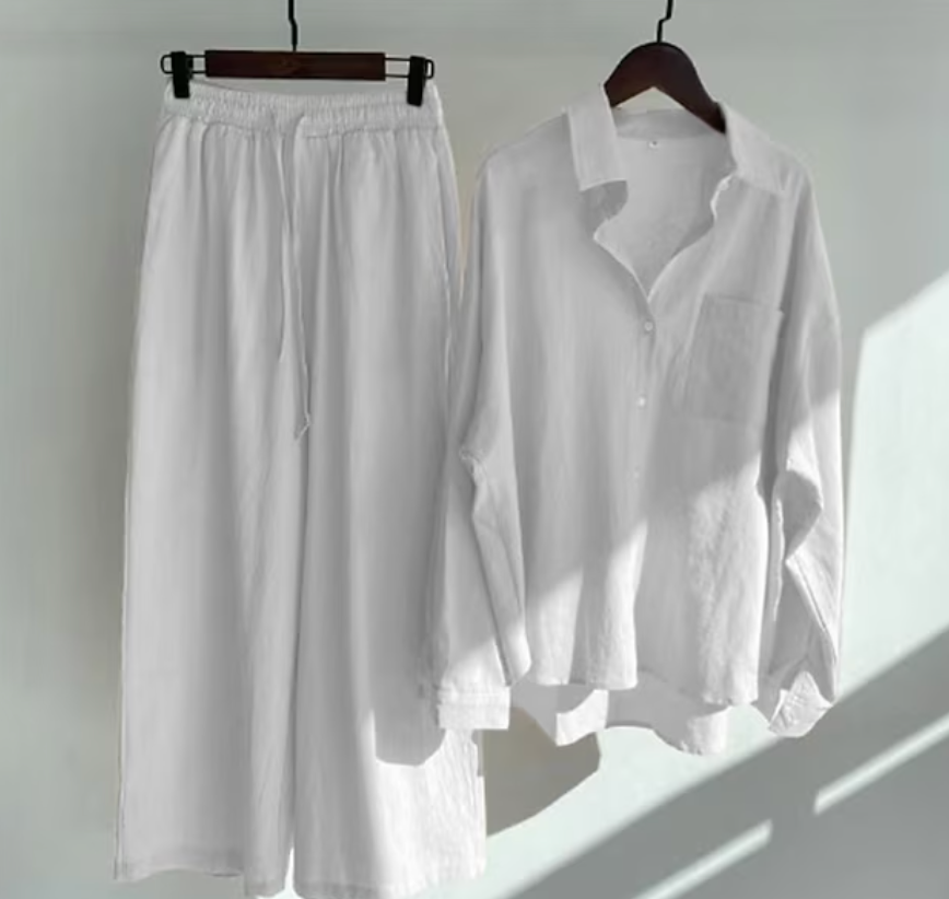 Variant image for Ensemble Femme Lin Élégant Deux Pièces Pantalon Ajusté-50