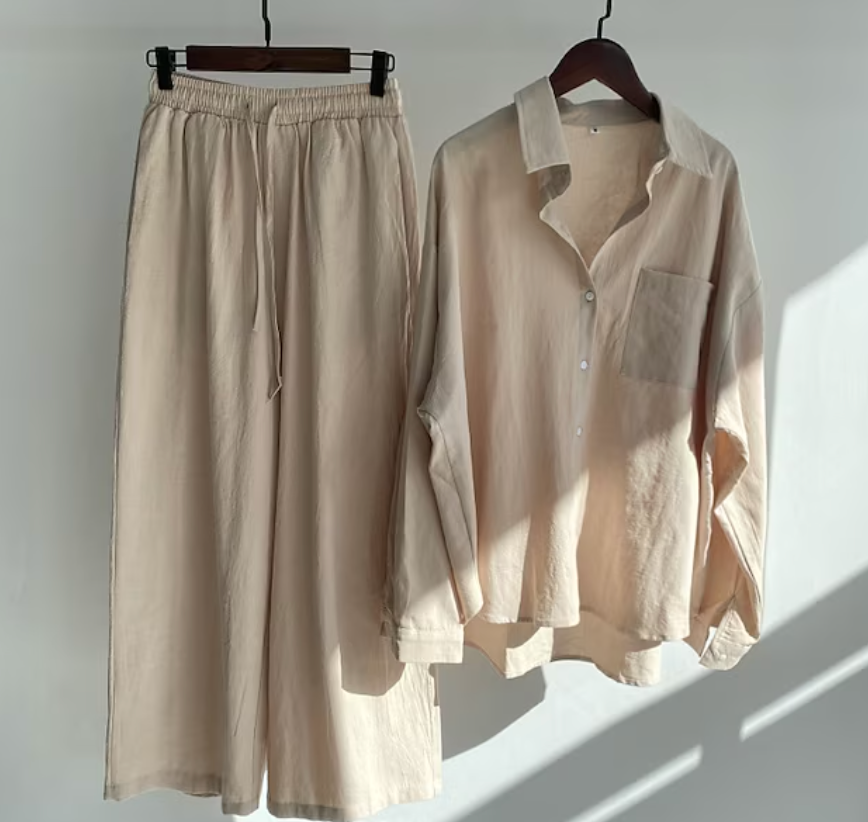 Variant image for Ensemble Femme Lin Élégant Deux Pièces Pantalon Ajusté-8