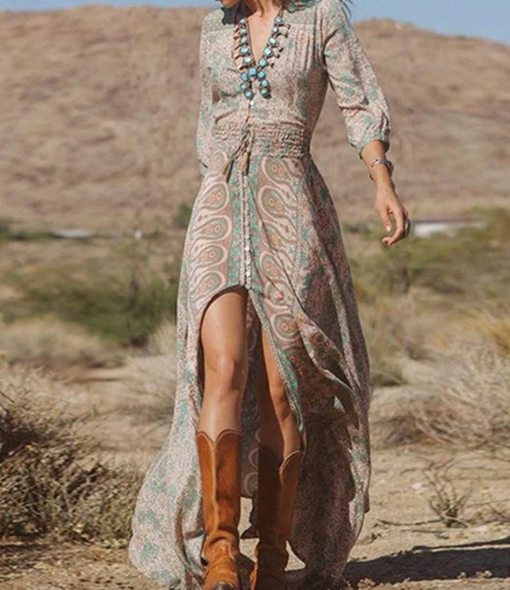 Variant image for Robe Longue Femme Vintage Fluide 100% Polyester-1