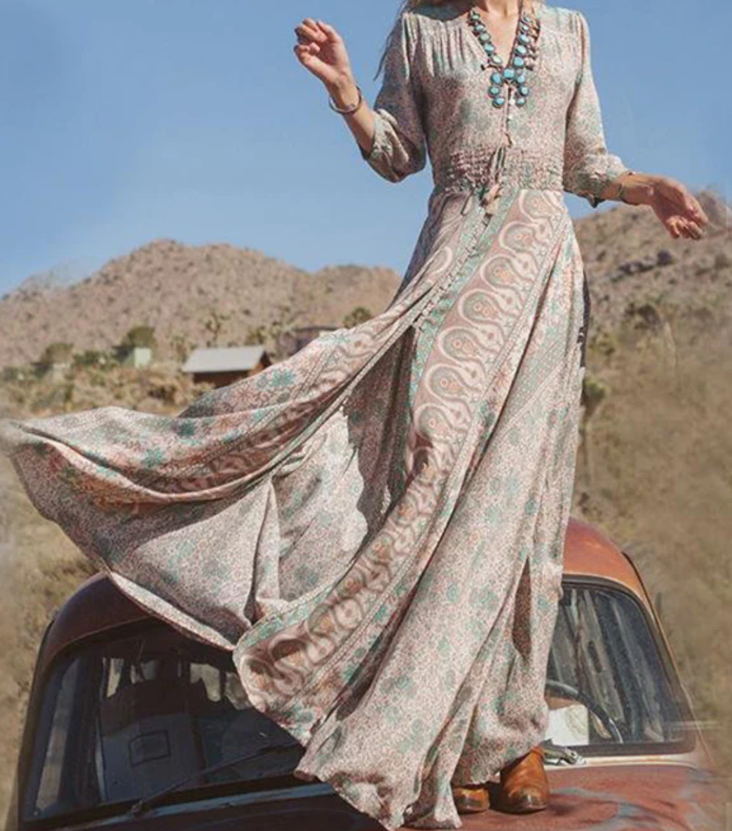 Robe Longue Femme Vintage Fluide 100% Polyester-2