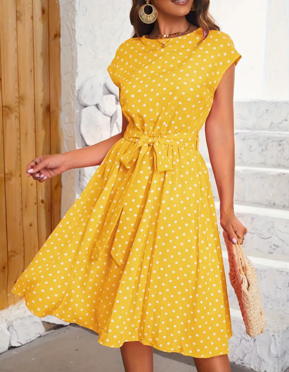 Variant image for Robe Femme Vintage Chic à Pois 100% Polyester-7