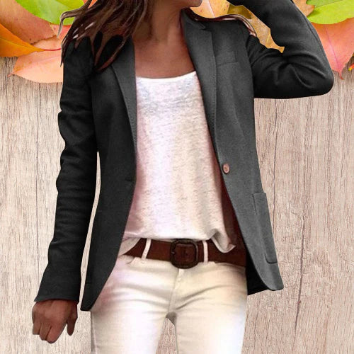 Blazer Femme Ajusté à Revers Classique Manches Longues Tissu Léger 1