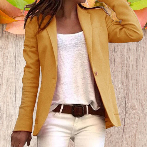Blazer Femme Ajusté à Revers Classique Manches Longues Tissu Léger 3