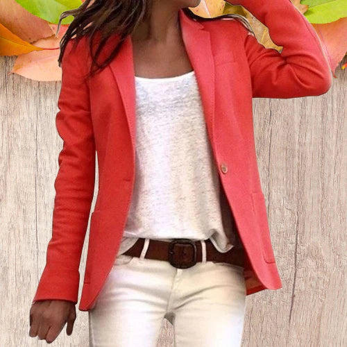 Blazer Femme Ajusté à Revers Classique Manches Longues Tissu Léger 4