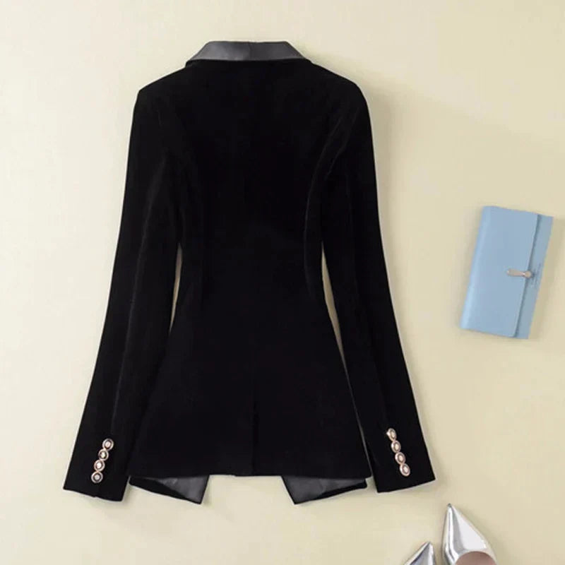 Blazer Femme Chic Classique avec Revers Satin et Manches Longues 1