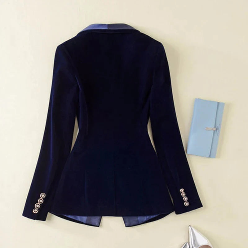 Blazer Femme Chic Classique avec Revers Satin et Manches Longues 3