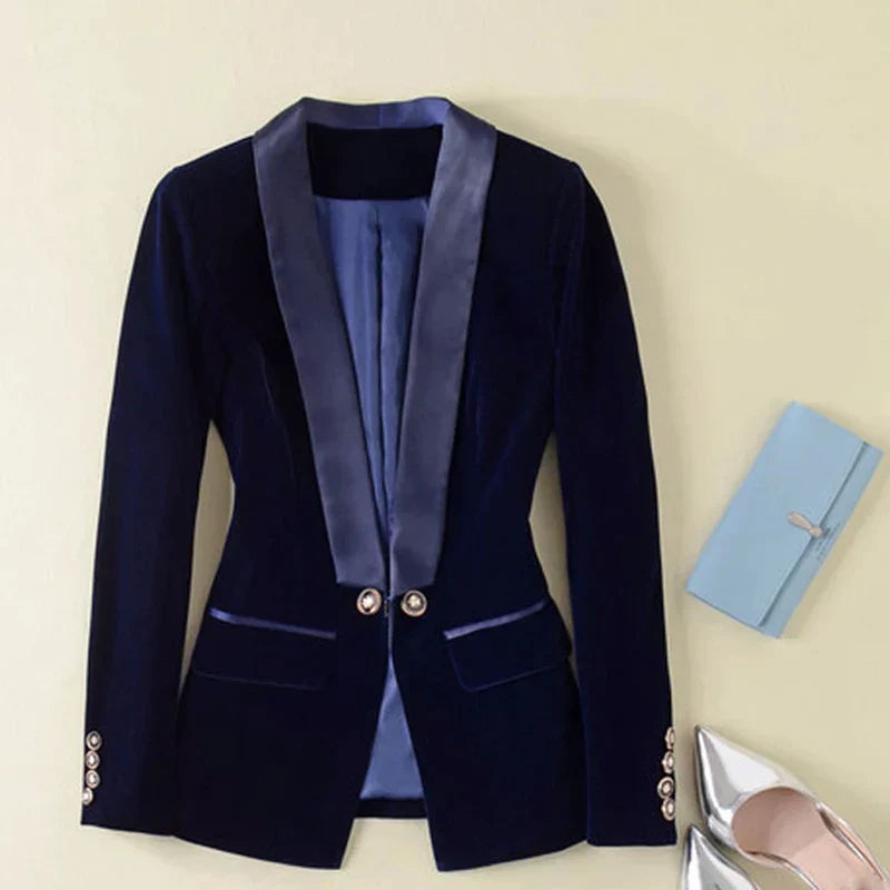 Blazer Femme Chic Classique avec Revers Satin et Manches Longues 8