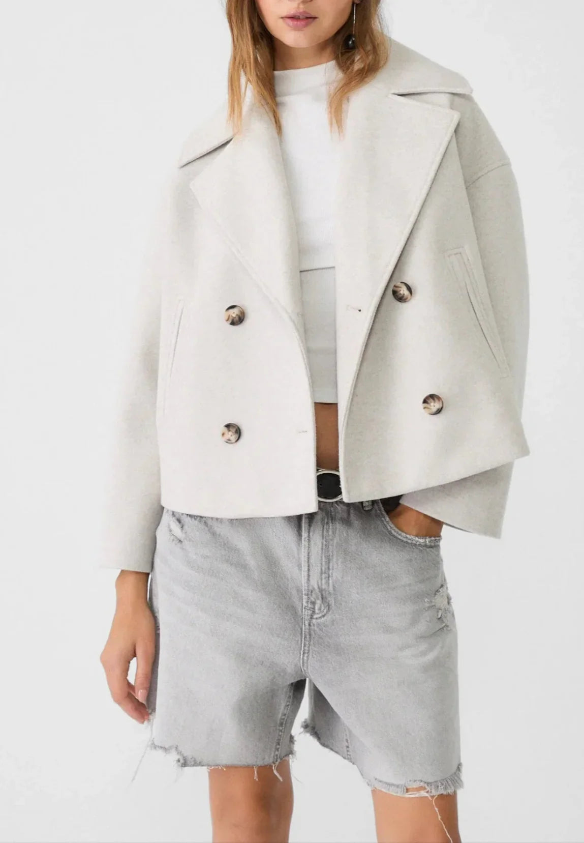 Blazer Femme Court à Double Boutonnage Chic 1