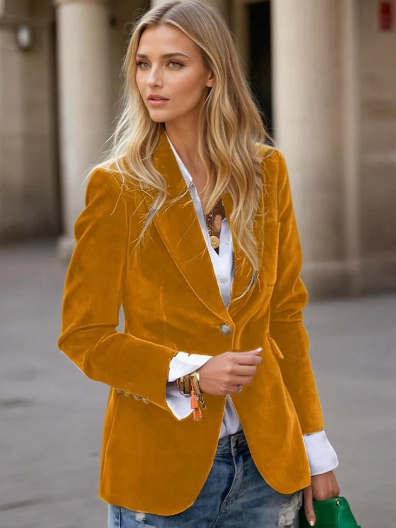 Blazer Femme Élégant Retro à Bouton Unique en Velours 4