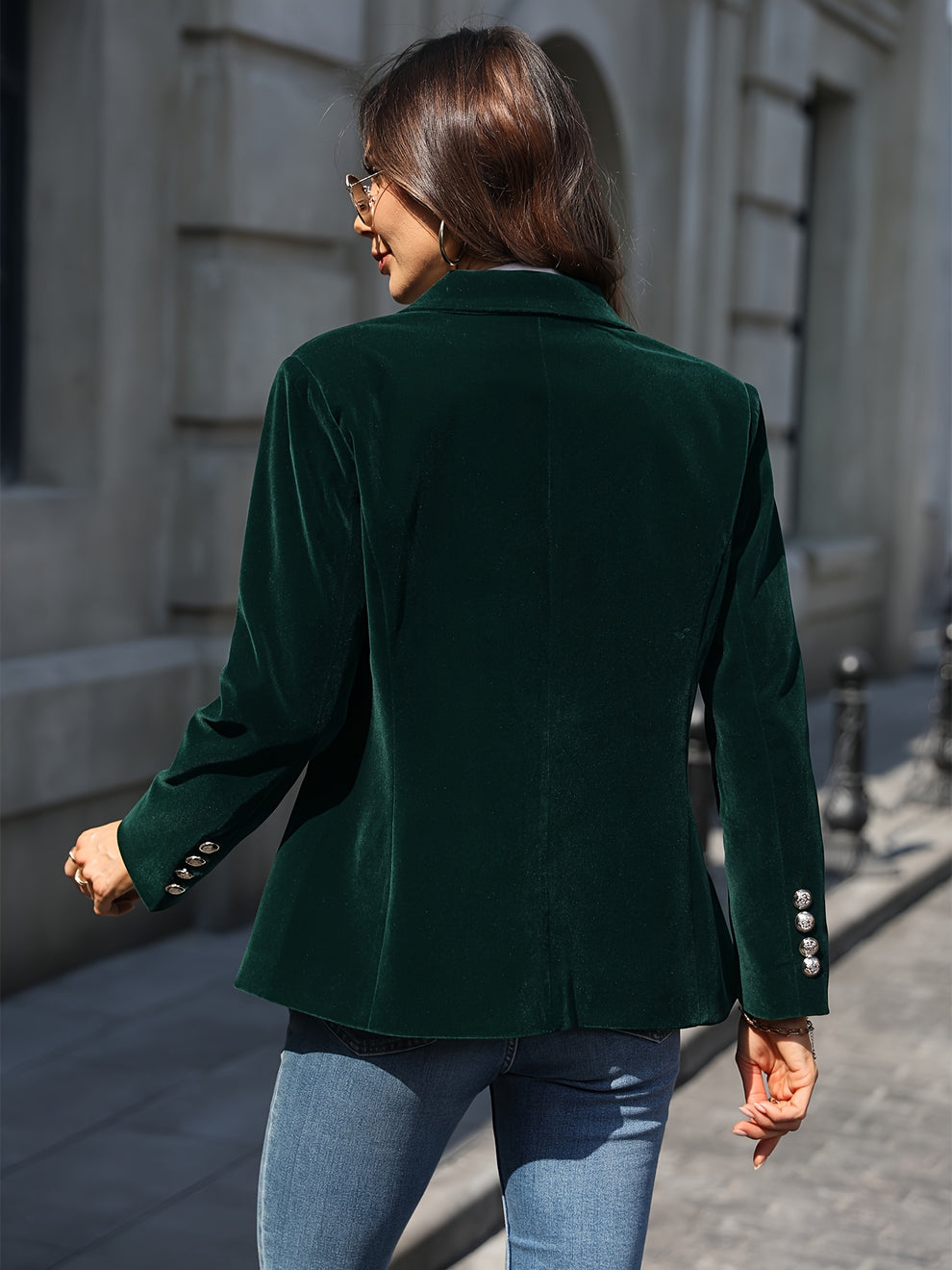 Blazer Femme Élégant Retro à Bouton Unique en Velours 5