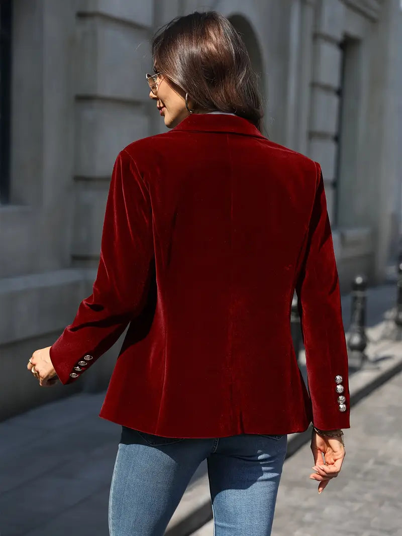 Blazer Femme Élégant Retro à Bouton Unique en Velours 6