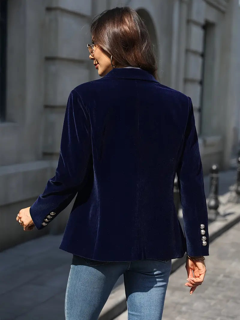 Blazer Femme Élégant Retro à Bouton Unique en Velours 7