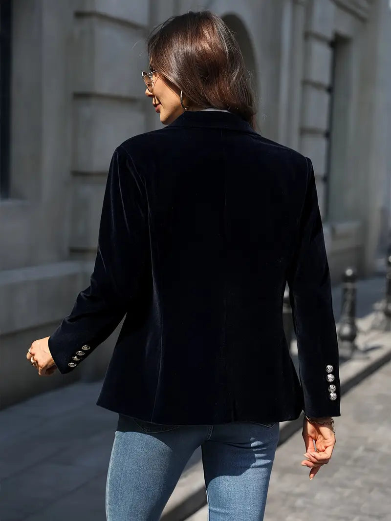 Blazer Femme Élégant Retro à Bouton Unique en Velours 8