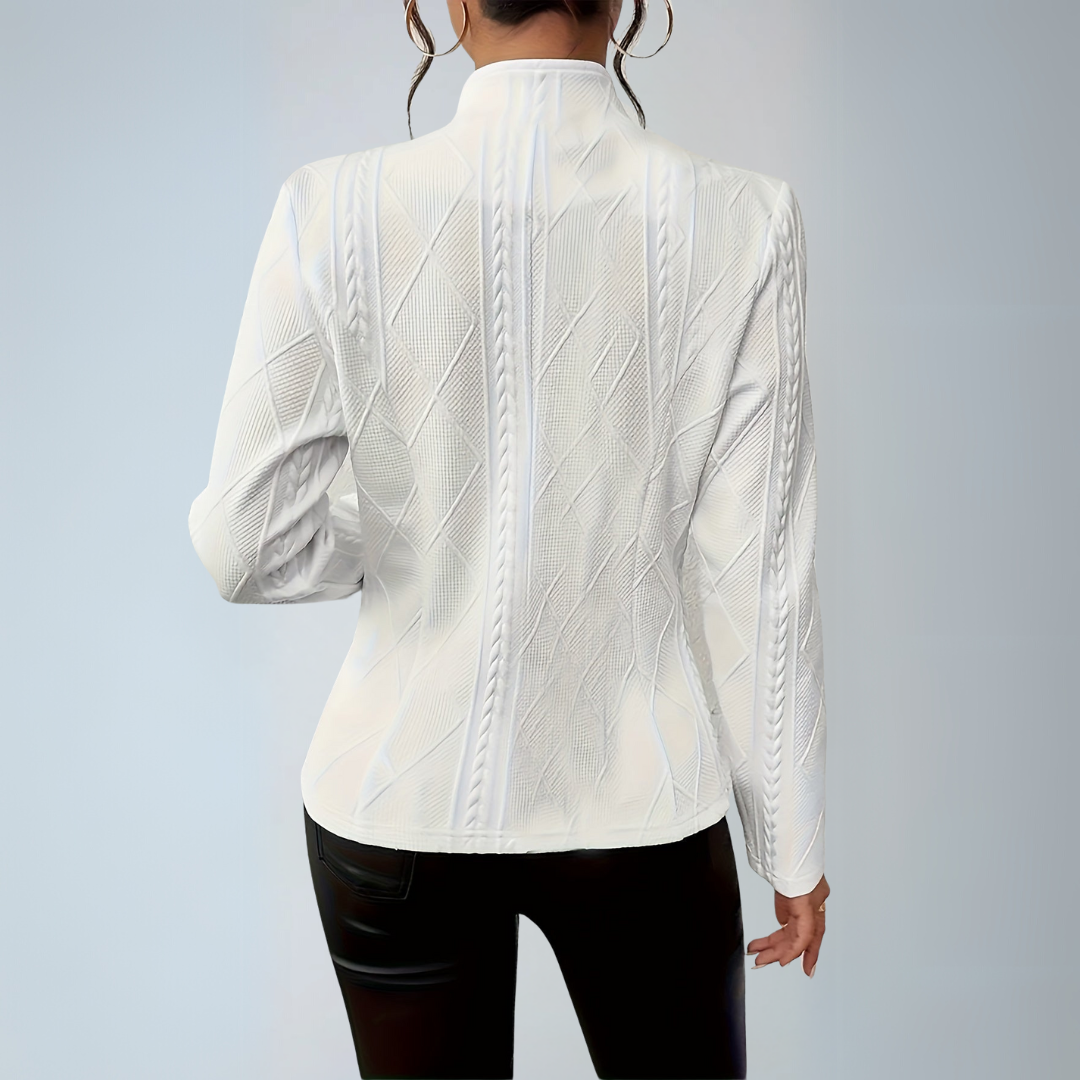 Blazer Femme Texturé Élégant en Mélange de Tissus 1