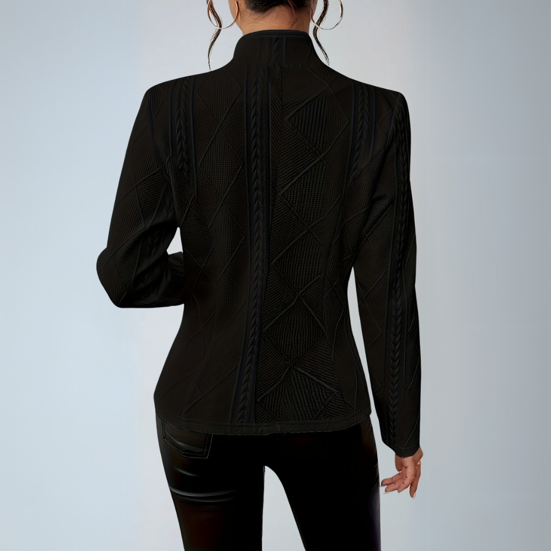 Blazer Femme Texturé Élégant en Mélange de Tissus 2
