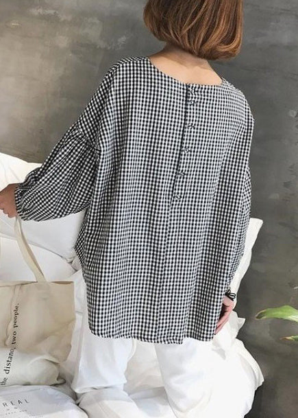 Blouse Femme Asymétrique en Coton à Carreaux Casual 2