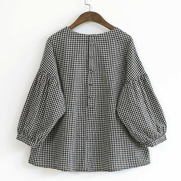 Blouse Femme Asymétrique en Coton à Carreaux Casual 5