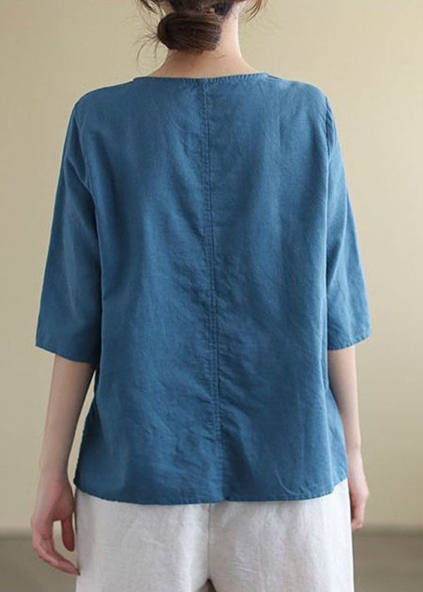 Blouse Femme Brodée à Col Rond en Coton 2