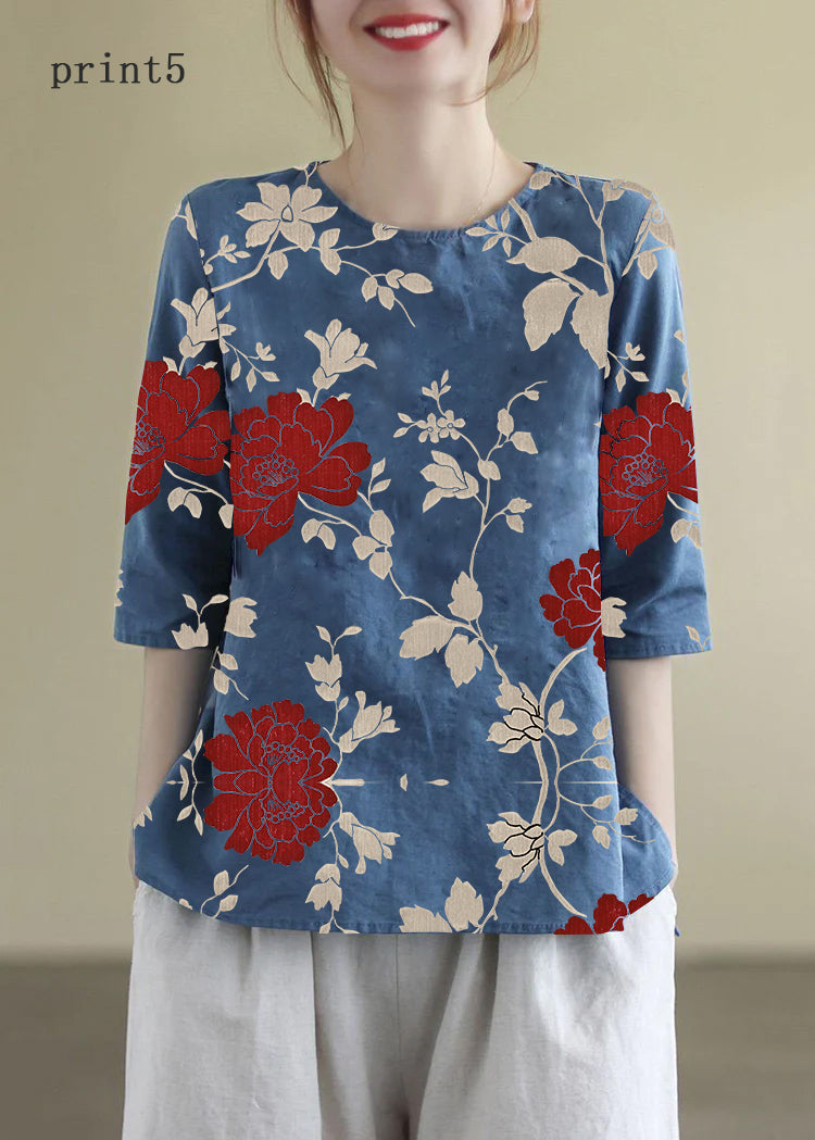 Blouse Femme Brodée à Col Rond en Coton 8