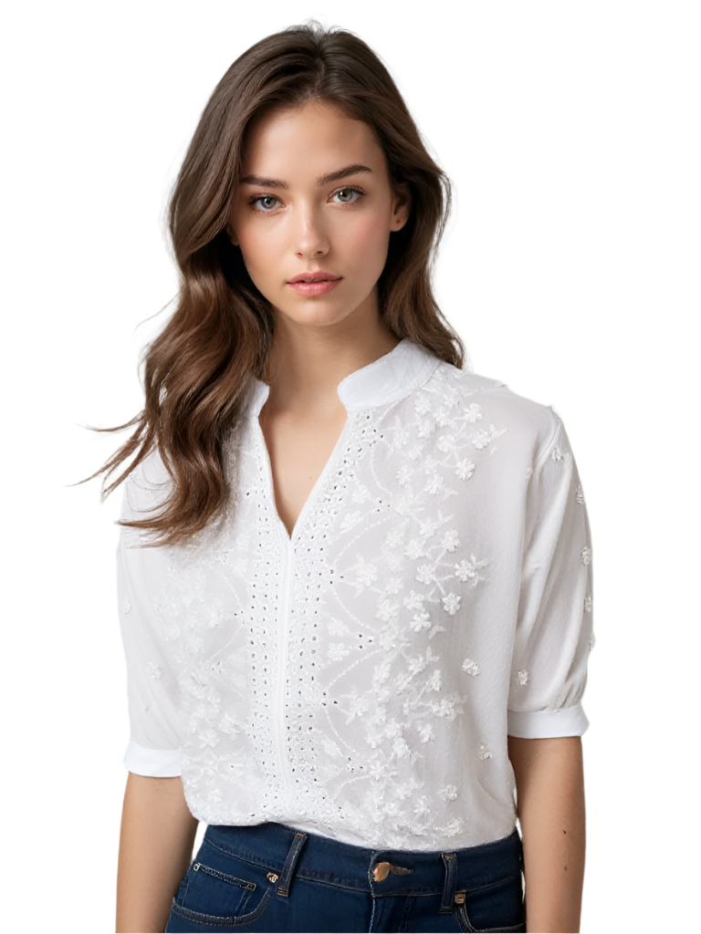 Blouse Femme Chic à Manches Courtes en Dentelle 0