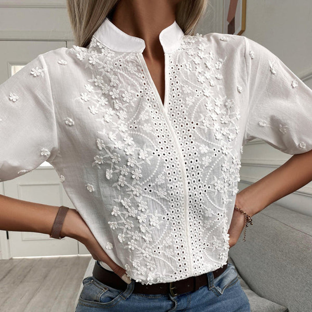 Blouse Femme Chic à Manches Courtes en Dentelle 2