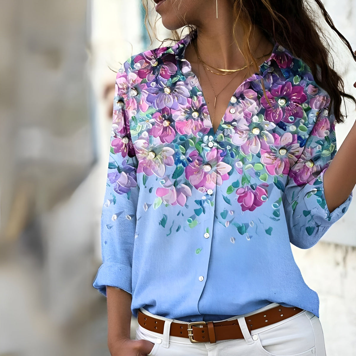 Blouse Femme Décontractée Imprimée avec Détails Modernes 2