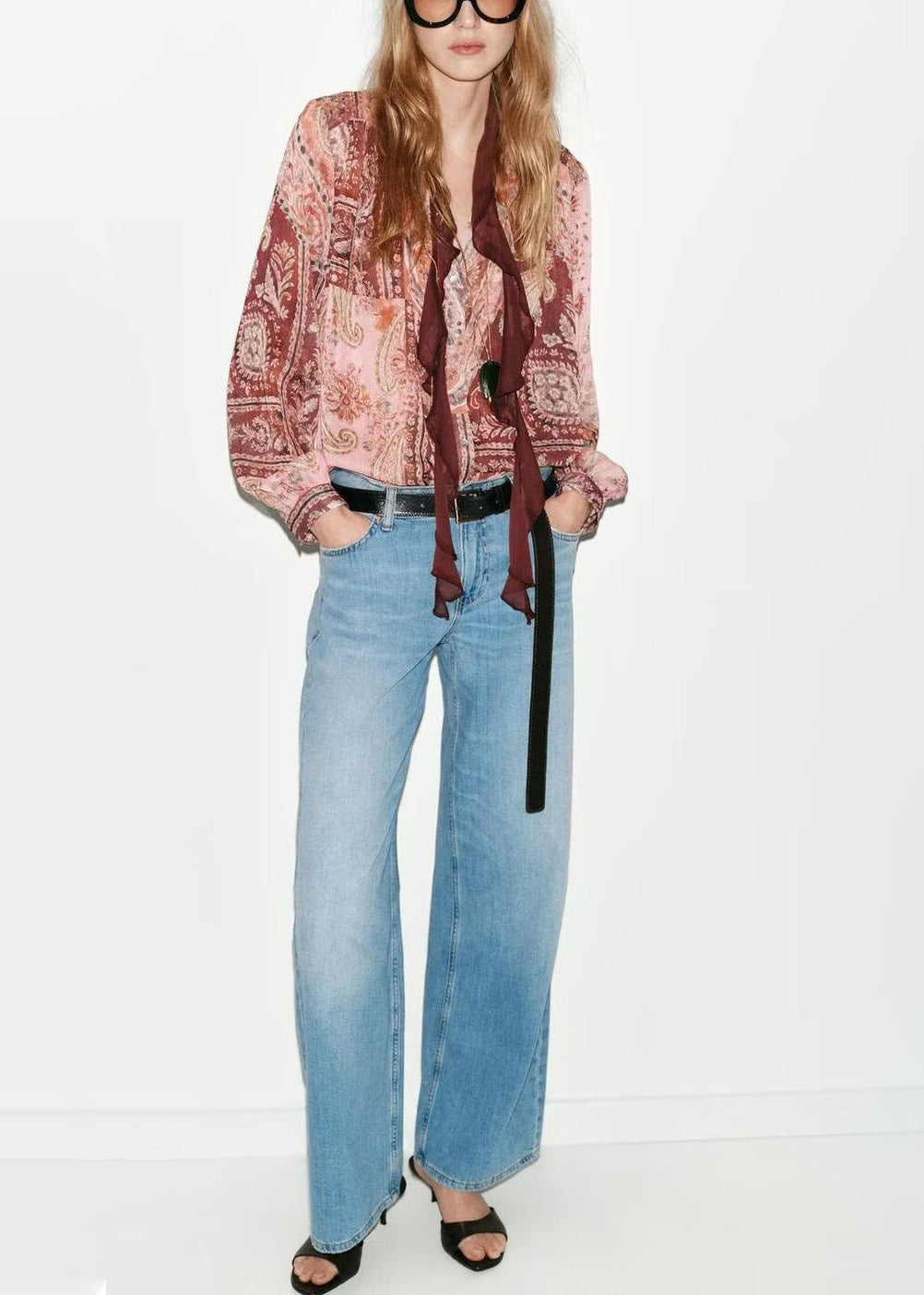 Blouse Femme Drapée à Lacets Imprimée Manches Longues 0
