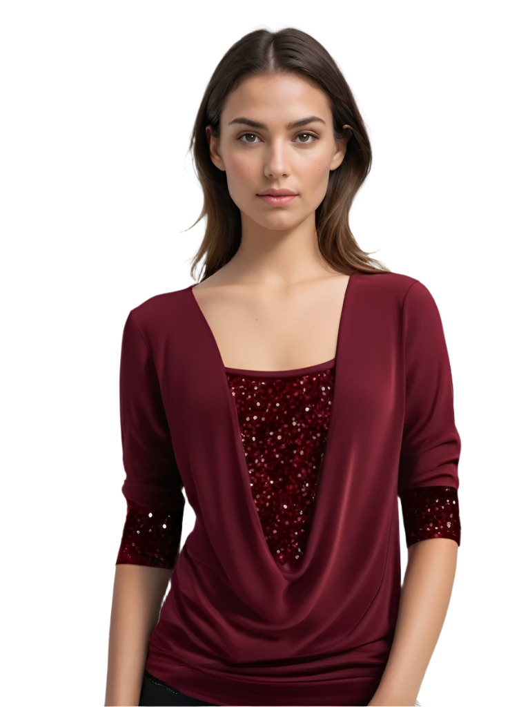 Blouse Femme Drapée avec Détails Paillettes 0