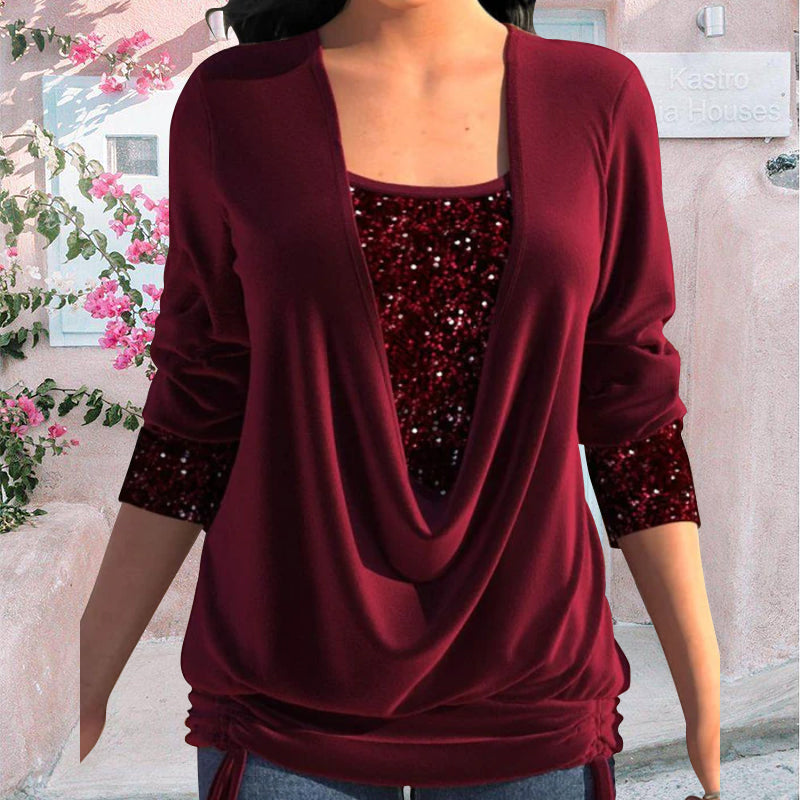 Blouse Femme Drapée avec Détails Paillettes 1