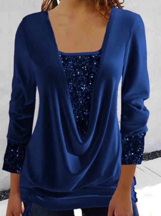 Blouse Femme Drapée avec Détails Paillettes 7