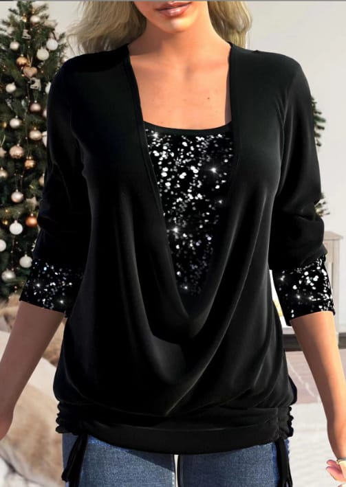 Blouse Femme Drapée avec Détails Paillettes 9