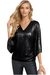 Blouse Femme Élégante à Manches Cloches en Tissu Brillant 0