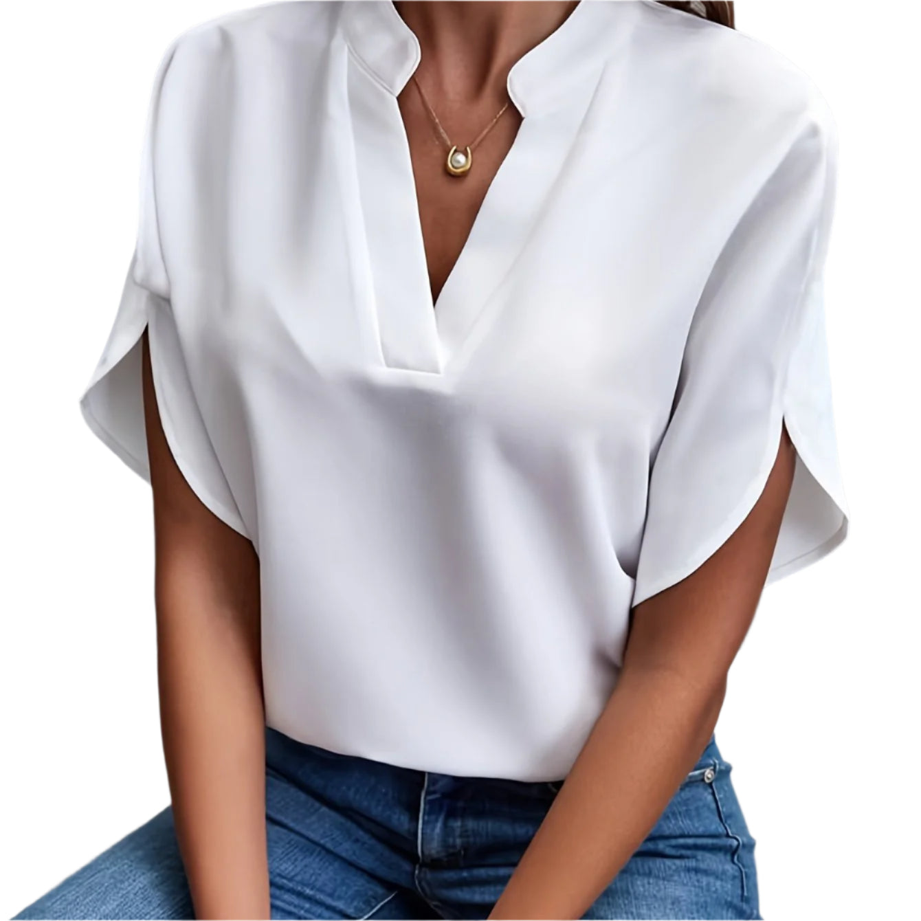 Blouse Femme Élégante en Viscose et Polyester Chic Col en V Fendu 0