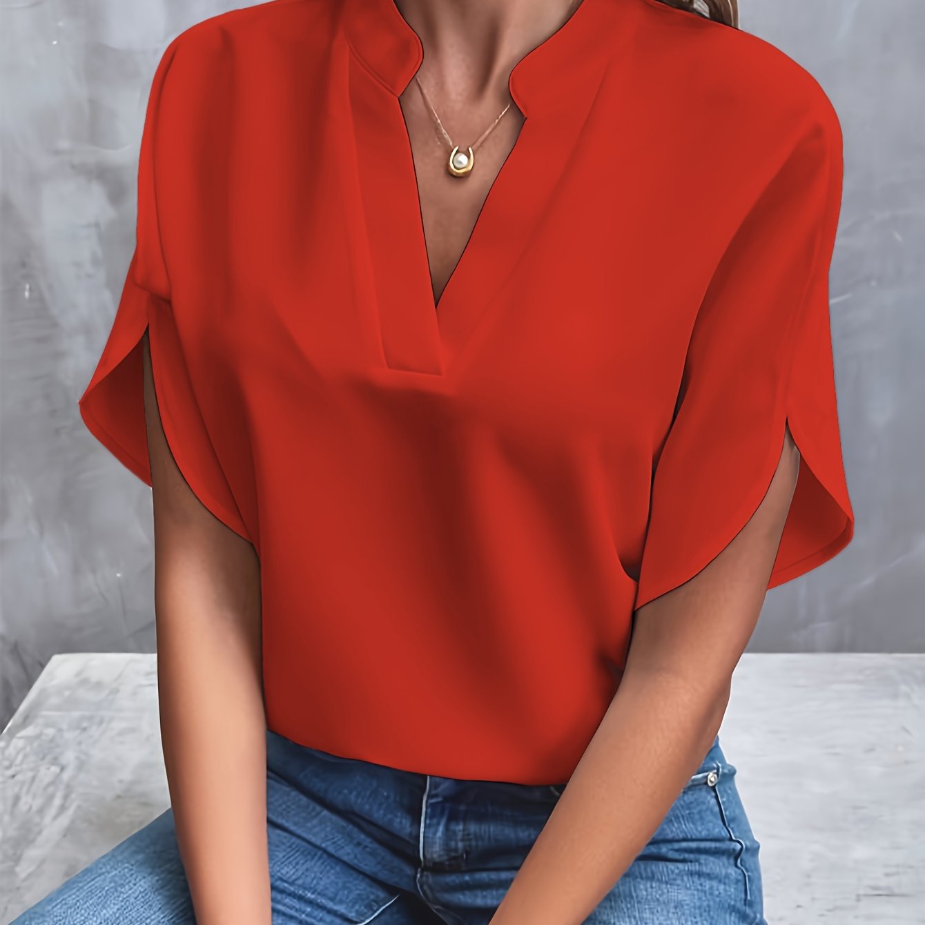 Blouse Femme Élégante en Viscose et Polyester Chic Col en V Fendu 11