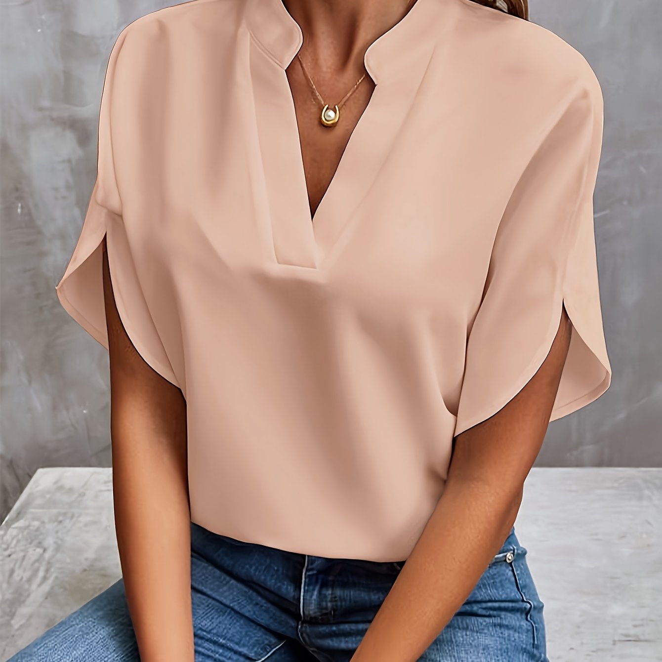 Blouse Femme Élégante en Viscose et Polyester Chic Col en V Fendu 13