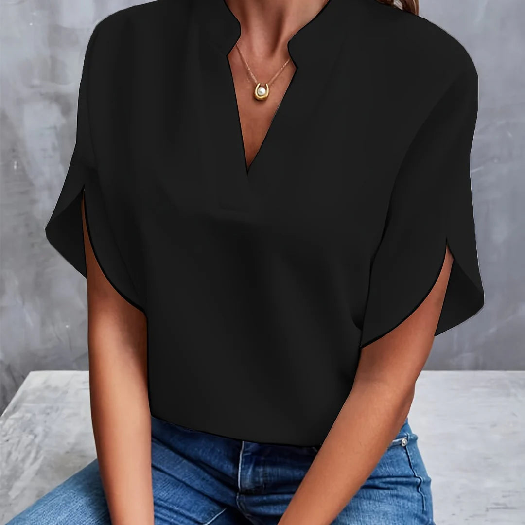Blouse Femme Élégante en Viscose et Polyester Chic Col en V Fendu 5
