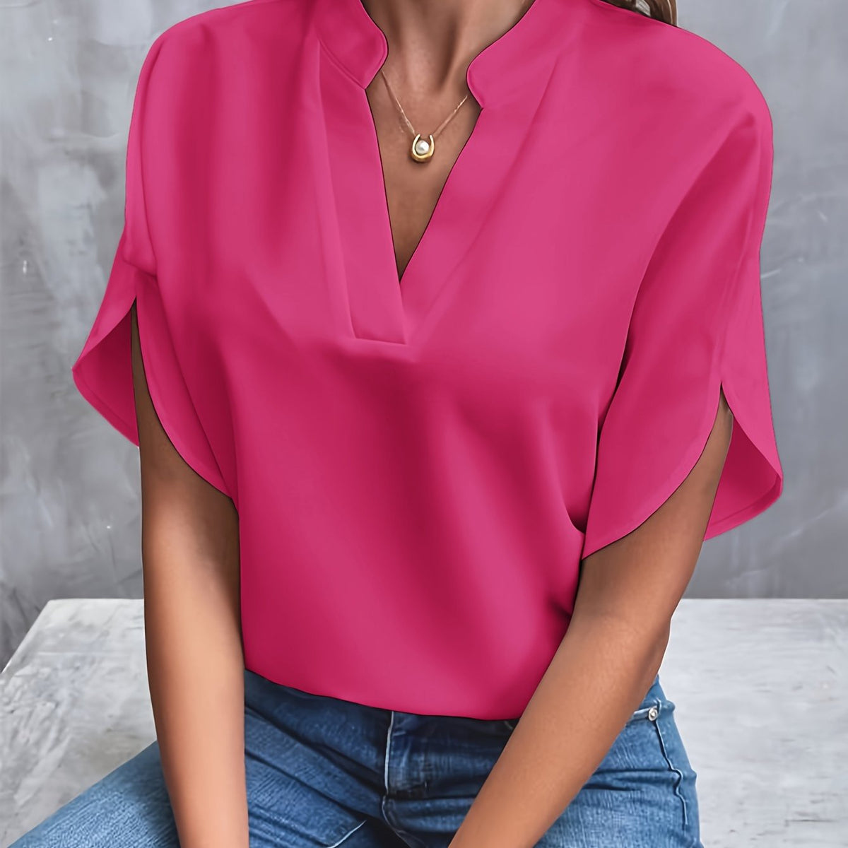Blouse Femme Élégante en Viscose et Polyester Chic Col en V Fendu 9