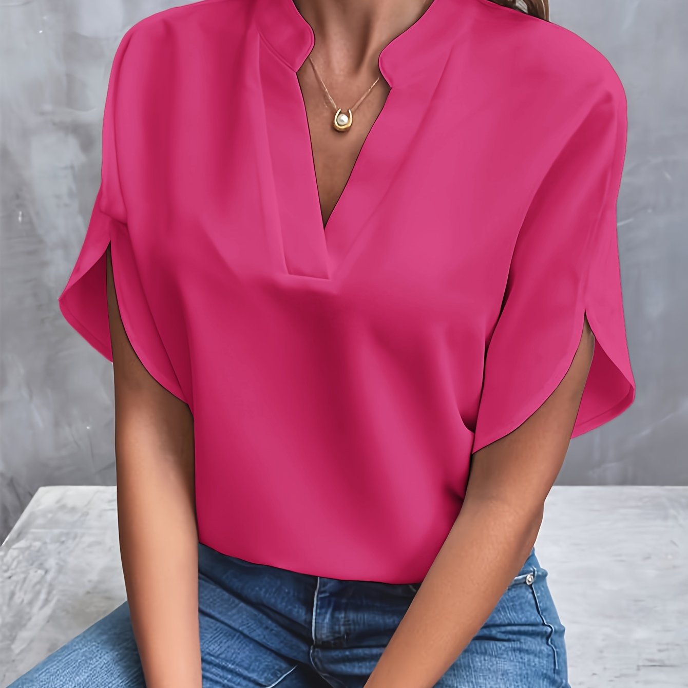 Blouse Femme Élégante en Viscose et Polyester Chic Col en V Fendu 9