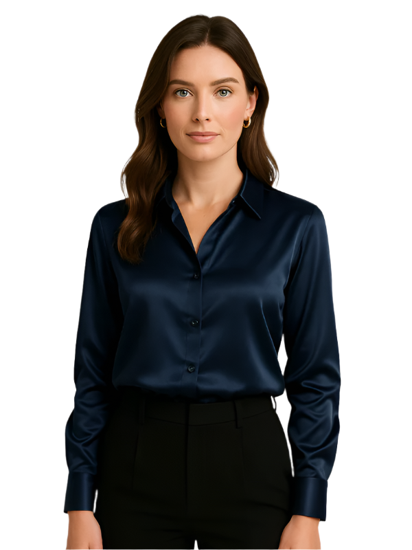 Blouse Femme Satinée Classique à Manches Longues 0