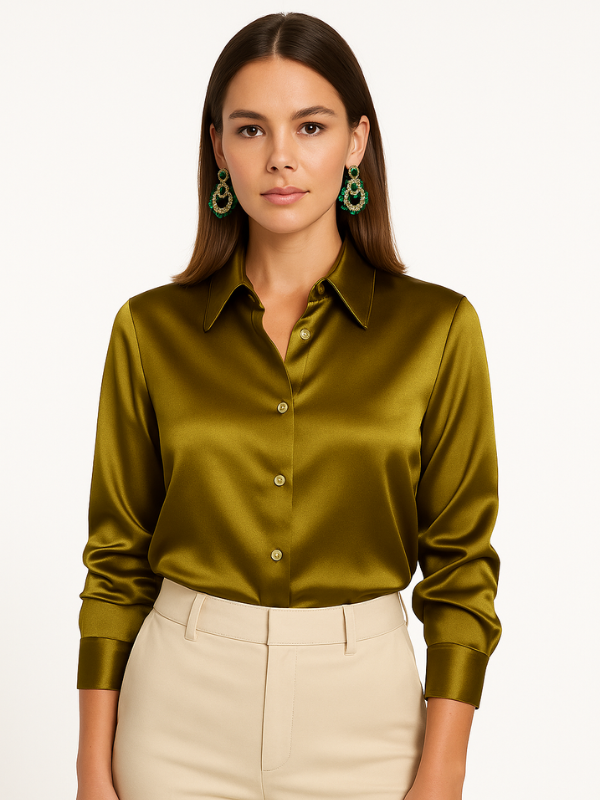 Blouse Femme Satinée Classique à Manches Longues 10