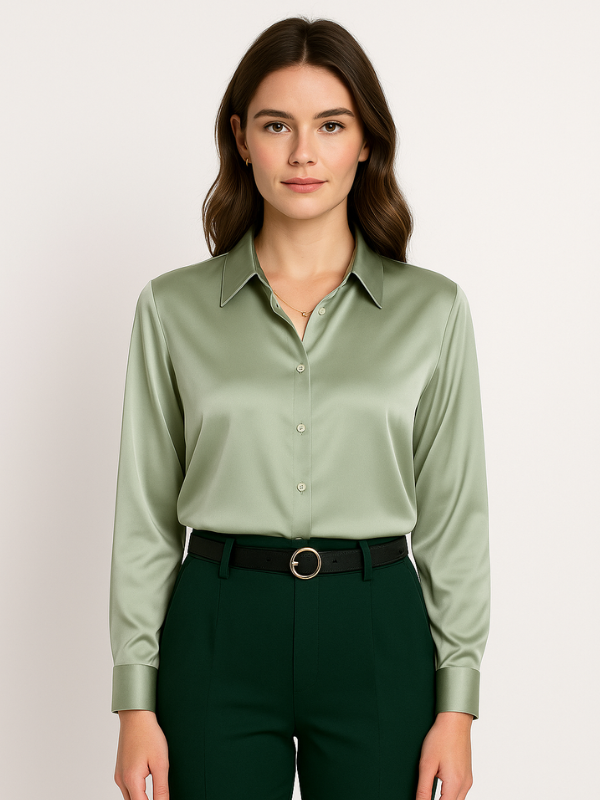 Blouse Femme Satinée Classique à Manches Longues 11