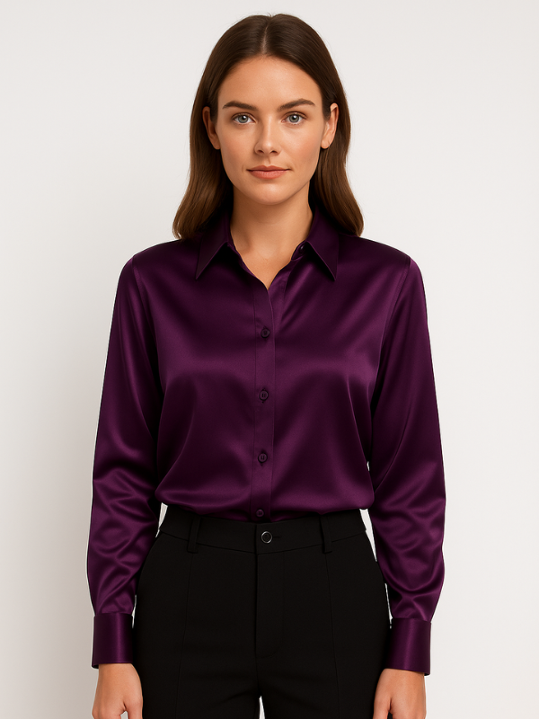 Blouse Femme Satinée Classique à Manches Longues 4