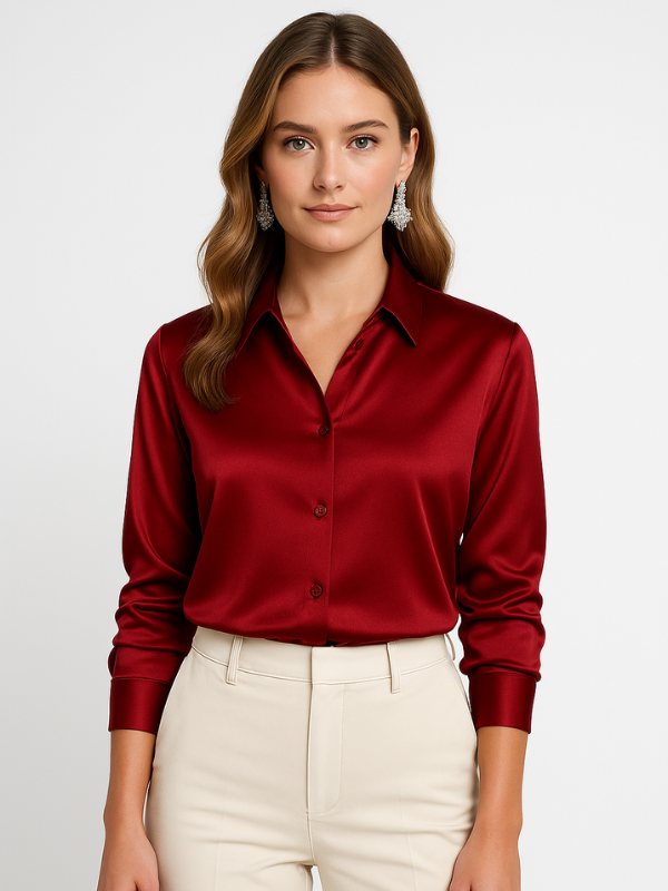 Blouse Femme Satinée Classique à Manches Longues 7