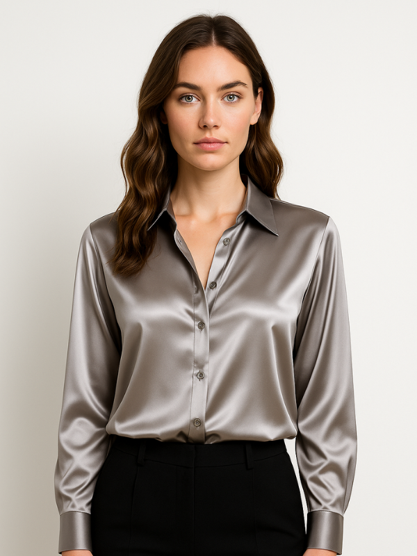 Blouse Femme Satinée Classique à Manches Longues 9