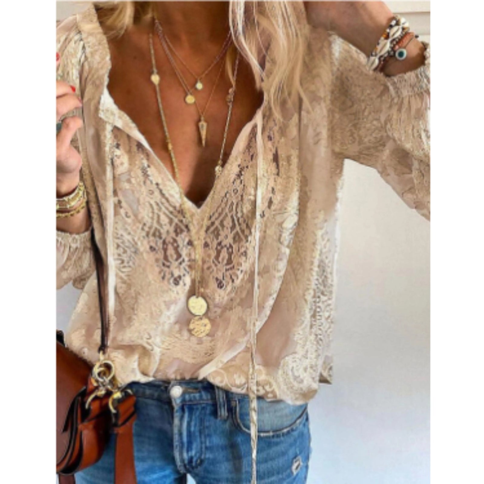 Blouse Femme Vintage à Manches Longues Chic 0