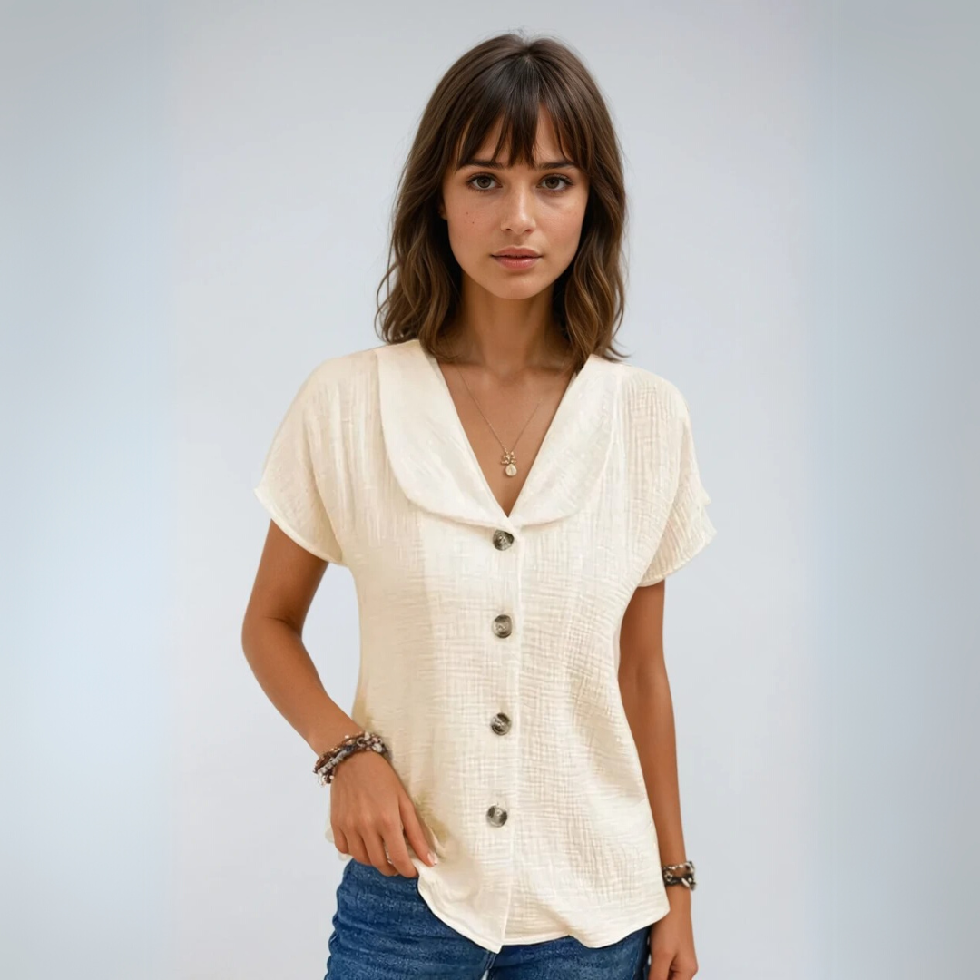 Blouse Femme à Col Boutonné en Tissu Léger 1