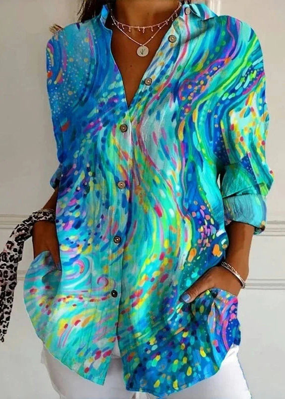 Blouse Femme à Col Claudine Imprimé et Manches Longues 0